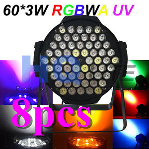 PAR64 DMX512 DJ Par LED 60X3W RGBWA UV Light Stage Lighting for Party Club disco