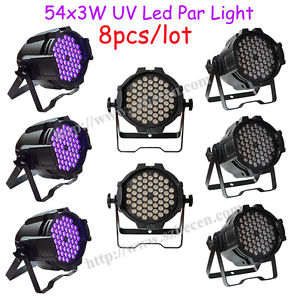 8pcs UV light 54x3W Led par can light for dj party purple led lamp