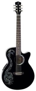 Luna Guitars FAU DRA-BLK - Chitarra acustica amplificabile, dragone decorativo