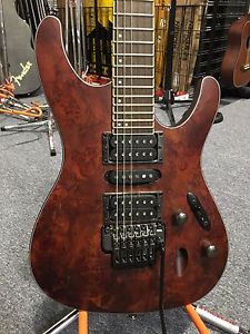 Ibanez S770PB Poplar Burl Flat Charcoal Brown Electric Guitar - NEW w/Gig Bag
