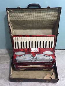 Vintage Red Castelfidardo Mengozzi Italian Accordion With Travel Case