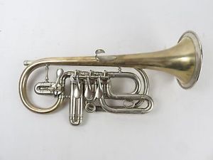 Antique J.L. Allen Civil War Era 4 Rotary Valve Bb/A Cornet 1865 rare trumpet