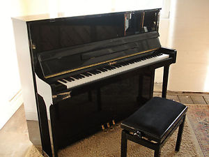 Modern Black Gloss Upright Piano by Schaefer, With Matching Adjustable Stool