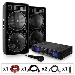 EQUIPO HI FI PA DJ AMPLIFICADOR 2000W 2X ALTAVOZ 1000W MICROFONO SISTEMA KARAOKE