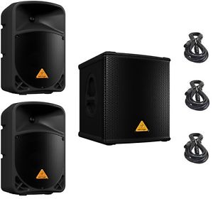 2 Behringer B108D Speakers + 1 Behringer B1200D 12" 500W Subwoofer & FREE CABLES