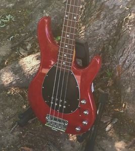 USED ERNIE BALL MUSICMAN STERLING 4-STRING BASS ca. 1998, TRANS RED w/HARDCASE