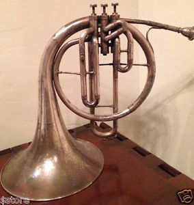 Antique Silver Mellophone French Horn Instrument by Cleveland Music Instrum. Co.