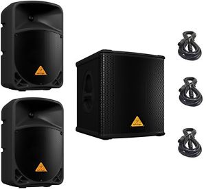 2 Behringer B110D Speakers + 1 Behringer B1200D 12" 500W Subwoofer & FREE CABLES