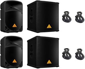 2 Behringer B108D Speakers + 2 Behringer B1200D 12" 500W Subwoofer & FREE CABLES