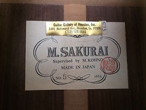 1974 M. Sakurai Kohno No.5 Classical Guitar Nylon String Needs Repair