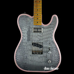 James Trussart Guitars Antique Silver Gator SteelTopCaster in Shell Pink Tele