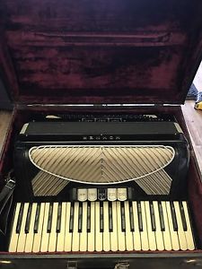 1960s HOHNER  POLKA ACCORDION IN Case, Skinny Black, Working Order Vintage