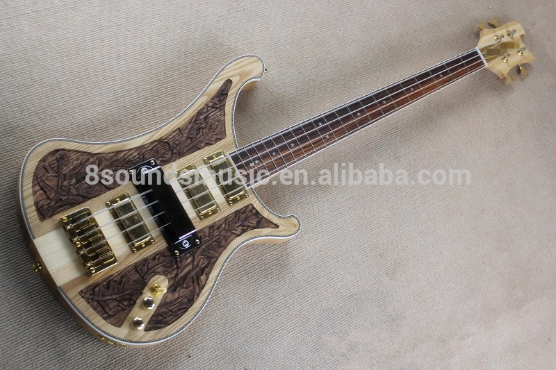 free shipping bass guitars 4 string 4002 LK Lemmy 4 Strings Electric Bass Guitar Neck Through Ash Body Gold HardwareTop Carved