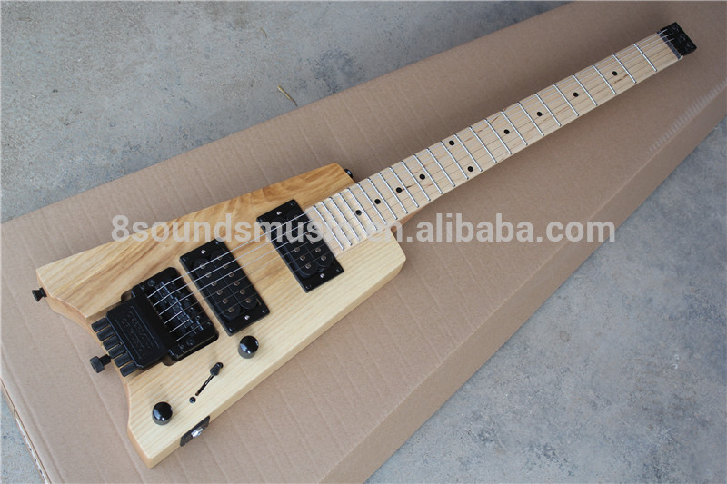 free shipping custom headless electric guitar 6 string scalloped neck guitar ash wood guitar