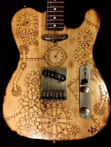 TELE STYLE NIKITA GUITAR EUROPEAN LINDEN BODY STEAMPUNK HAND BURNED ART