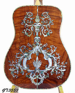Floral Inlaid-Solid Curly Mahogany Handmade Acoustic 6 Str Guitar GT3553