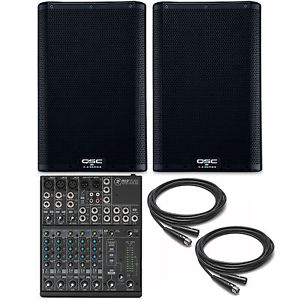 2x QSC K8.2 2000W Powered Loudspeaker  with Mackie 802VLZ4 8-Channel Mixer