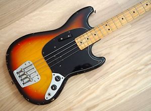 1977 Fender Mustang Bass Vintage Electric Bass Guitar Short Scale Sunburst