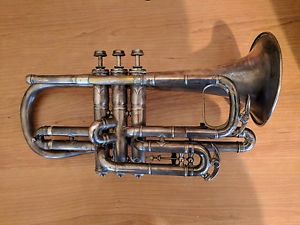 77,000 (1903) CG Conn (Conn-queror) Cornet in Silver with Original Mouthpeice