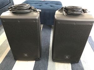 2 JBL EON 610 Speakers, 2 JBL Speaker Bags, and Wires