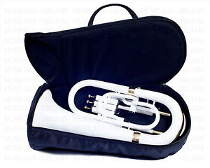 EUPHONIUM 4 VALVES WHITE COLORED WITH BLACK & BRASS FINISH BB/F FLAT TUBA HORN