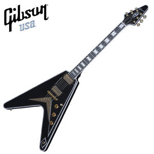 Gibson Flying V Custom Ebony Black Beauty Custom Bucker Gold Electric Guitar FV