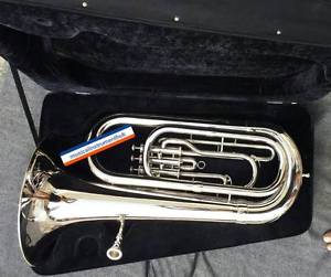 TUBA EB FLAT OF PURE BRASS IN PURE SILVER POLISH+HARD CASE+MOUTHPC+FREE SHIPPING