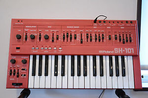 Roland SH-101 Rare RED color VINTAGE monophonic bass synthesizer w/ power supply