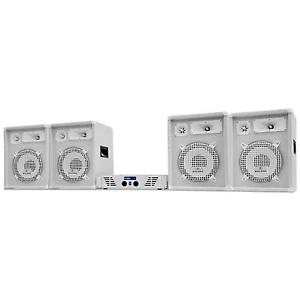 SET SONO DJ BLANC COMPLET AMPLI PA IBIZA ENCEINTES MALONE 3 VOIES SUBWOOFER 25CM