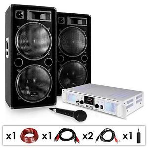 DJ PA SET PACK HAUT PARLEURS DISCO KARAOKE SUBWOOFER 12" AMPLI HIFI STEREO MICRO