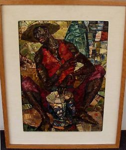 GEORGE RUSSIN, THE BONGO PLAYER, C. 1970'S, OIL ON BOARD, 21" x 15", SIGNED