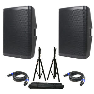 American DJ (2) CPX 15A 2-Way Active Speakers w/ Tripod Stands & Speakon Cables