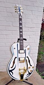 Handmade Rockabilly style Hollow Body Custom Guitar Javara Guitar Hand Pinstripe