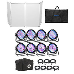 American DJ MEGA FLAT PAK PLUS 8x Mega Par Profile+6' Ft DMX Cables+Bag+Facade