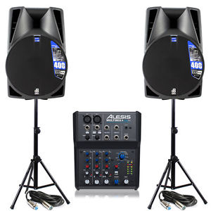 Opera DX 15" Active 400W Speakers|Alesis MultiMix 4 USB Mixer|Stands|PA Set|800W