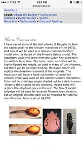 Phoenix Unicorn Commerative Mandolin