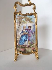 19th C.Vienna Enamel & Gilt Bronze Antique Miniature Rococo Dressing Screen