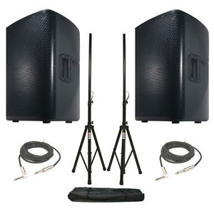 American DJ (2) CPX 12A 2-Way Active Speakers w/ Universal Stands & 15' Cables