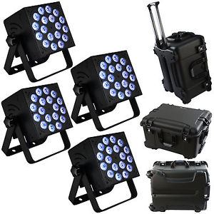 4x Blizzard RokBox EXA RGBAW+UV LED Light Fixture with Waterproof Rolling Case