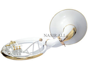 BRASS POLISHED + WHITE COLORED KING SIZE SOUSAPHONE FOR SALE Bb PITCH WITH CASE