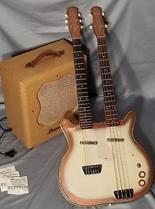 Vintage 60’s Danelectro guitar/bass double-neck model 3923, Copperburst, w/amp