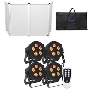 (4) American DJ ADJ 5P-HEX 6-In-1 RGBAW+UV LED DMX Slim Par Lights+Remote+Facade