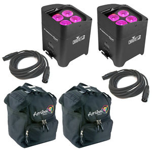 Chauvet Lighting (2) Freedom Par Hex 4 Uplight Fixture w/ Case & 15' DMX Cables