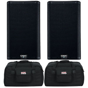 2x QSC K8.2 2000W 8" Powered Speakers with Gator Totes