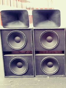Pair EAW  Pro Cinema BV 253C Woofers & B & C  DE 75 Drivers with Horns & Stands