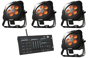 4X American DJ WiFly Par QA5 Battery Power Wash Light & WIFLY RGBW8C Controller