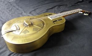 Duolian Resonator Resophonic Guitar - 'Antique' Brass Body with Hawaiian Graphic