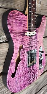 • Purple Boutique Warmoth Fender Hollow Tele Flame Birdseye Guitar Nashville USA