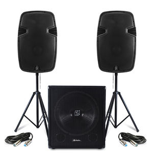 Skytec 15" SPJ-1500A  Active Speakers + SWA18 Subwoofer + Stands + Cables
