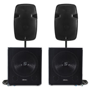 Skytec 12" SPJ-1200A  Active Speakers + 2x SWA15 Subwoofers + Poles